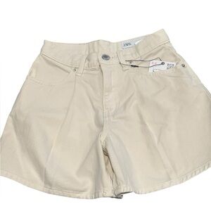 Zara Cream High Waist Shorts with Frayed Hem